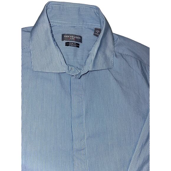 Van Heusen flex slim fit stretch size medium. Blue and white pinstripe. 15 32/33 - Picture 2 of 3